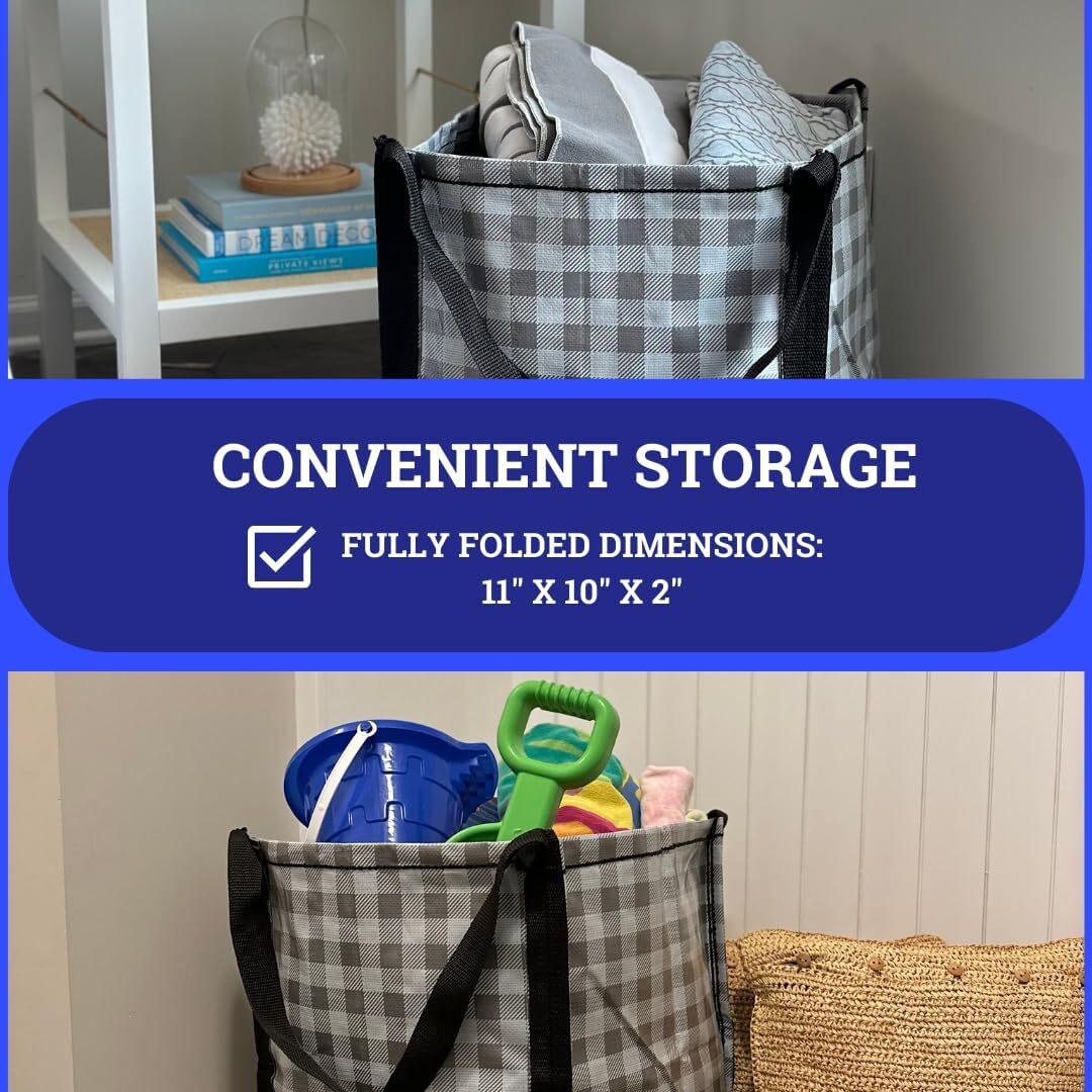 DURASACK Heavy Duty Storage Tote Bag 22-Gallon Rugged Pack of 4, Gingham Gray