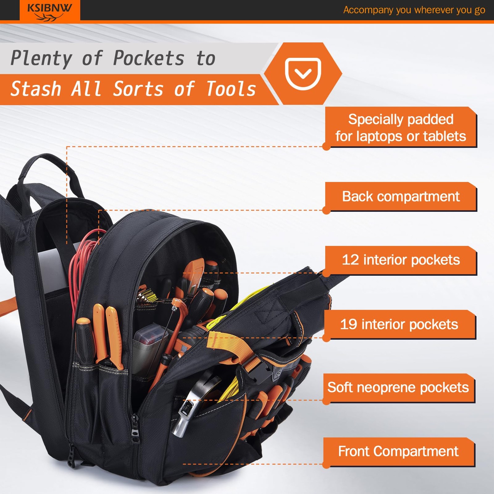Tool Backpack Heavy Duty for Men, 45-Pockets Organizer Bags with Laptop Compa…