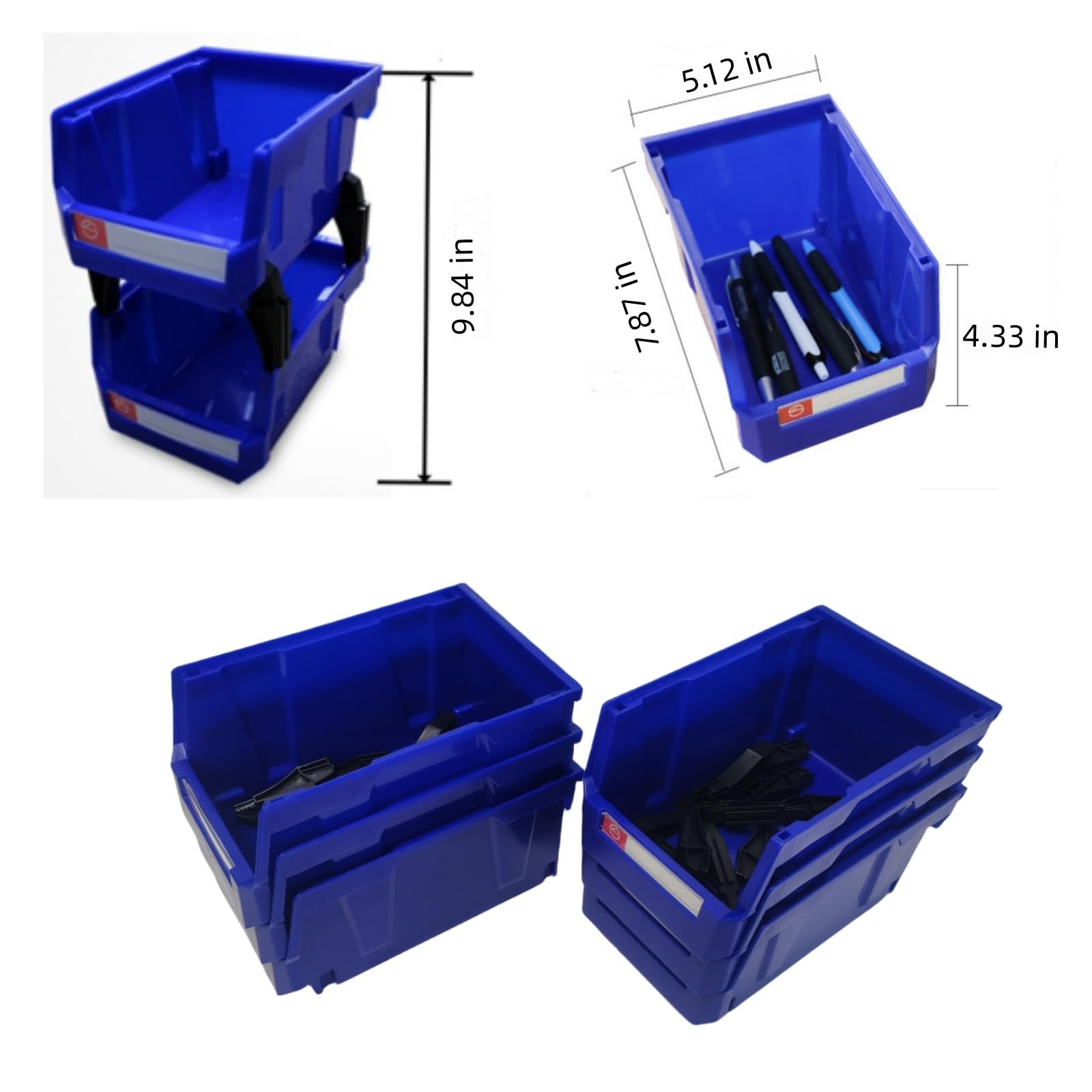 6 PCS Wall Mount Storage Organizer Bins Stackable Shop Tool Rack Screws Blue