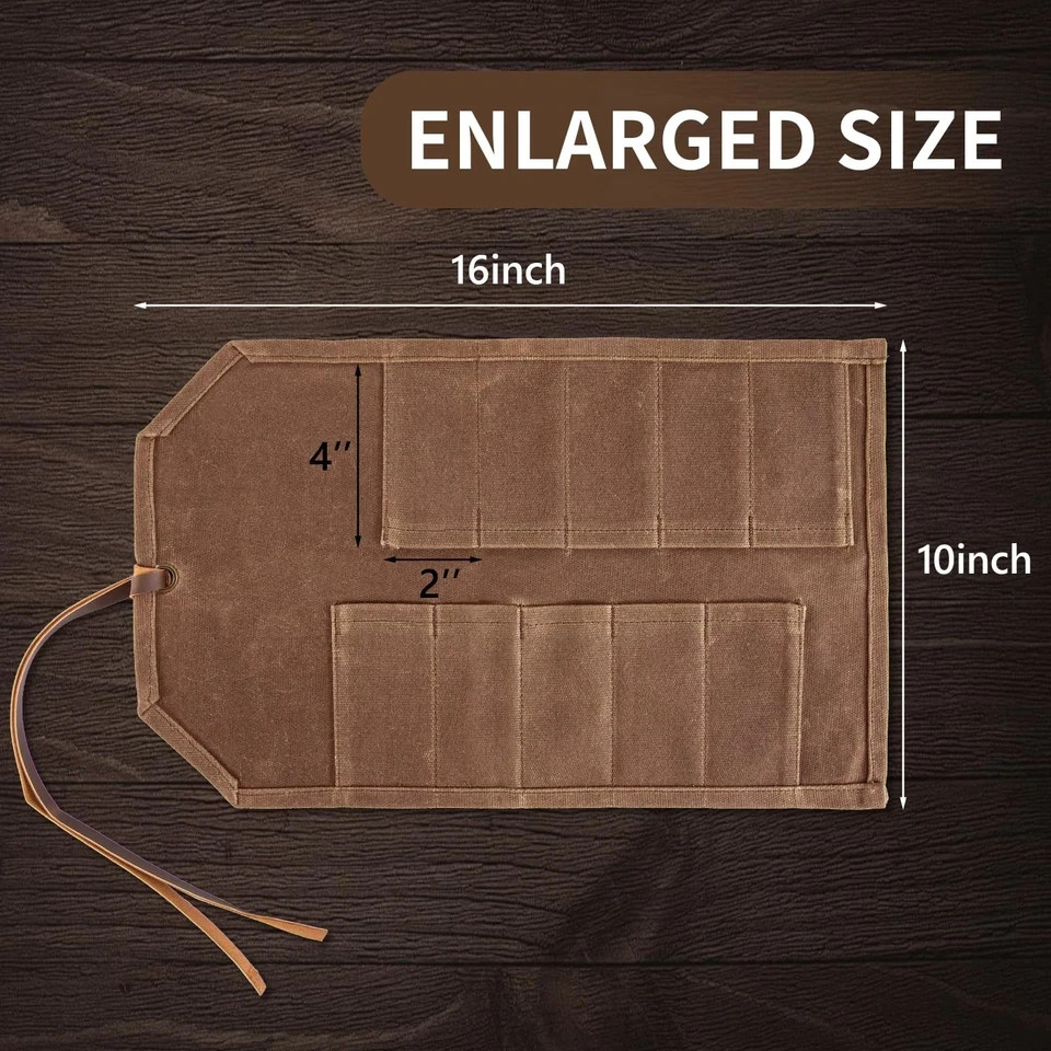 Tool Roll,10Slots Tool Roll Up Pouch,Heavy Duty Waxed Canvas Tool Roll Bag,Ch…