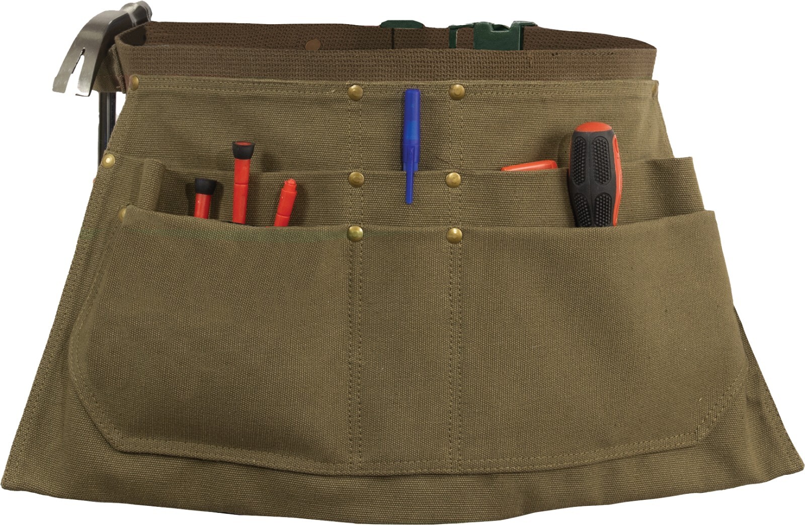 Rothco Olive Canvas Waist Work Apron Woodwork Tool Waist Apron With Six Pouches
