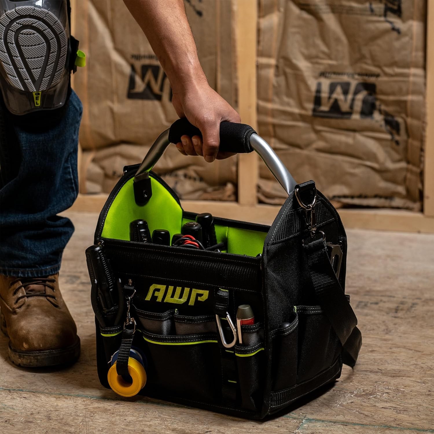 12 Inch Pro Tool Tote with Rotating Handle for Easy Tool Access, Water-Re…