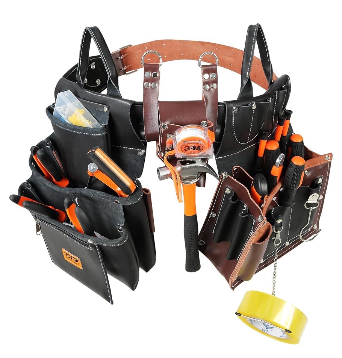 VEVOR Tool Belt Carpenter Construction Tool Pouch 31 Pockets 32″-54″ Waist Size