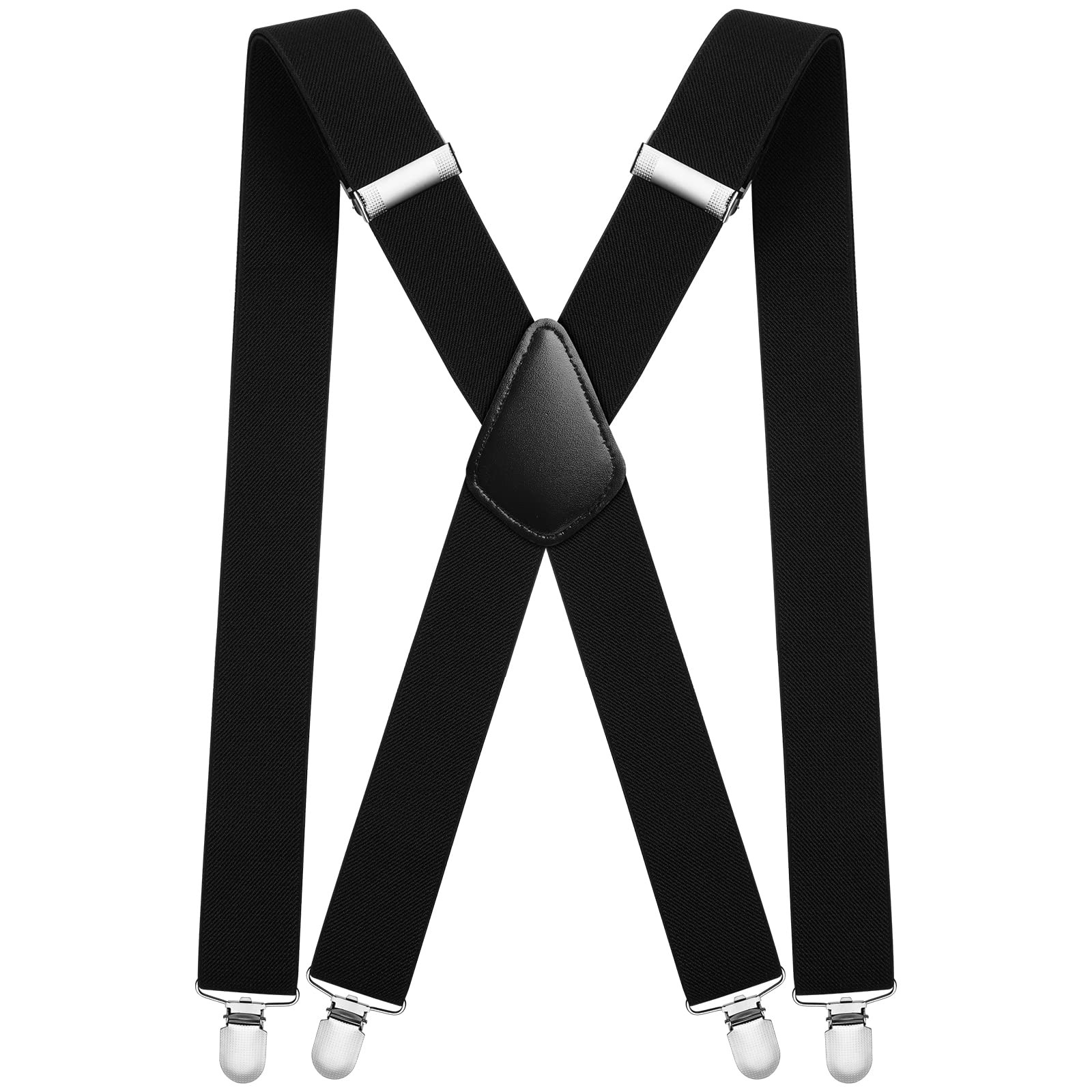 AOMIG Mens Braces, X Shape Suspenders One Size, 4 Clips-x Shape-black
