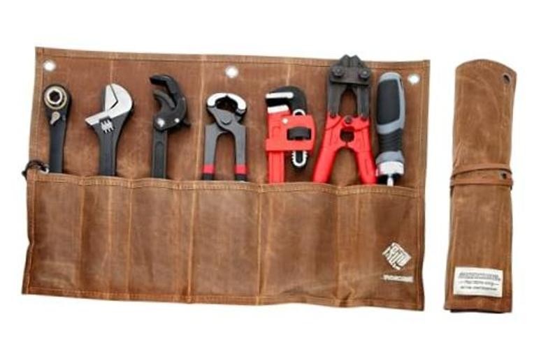 Tool Pouch, Roll-Up Storage Bag for Hand Tools & Wrenches 6 Pockets Wax Canvas