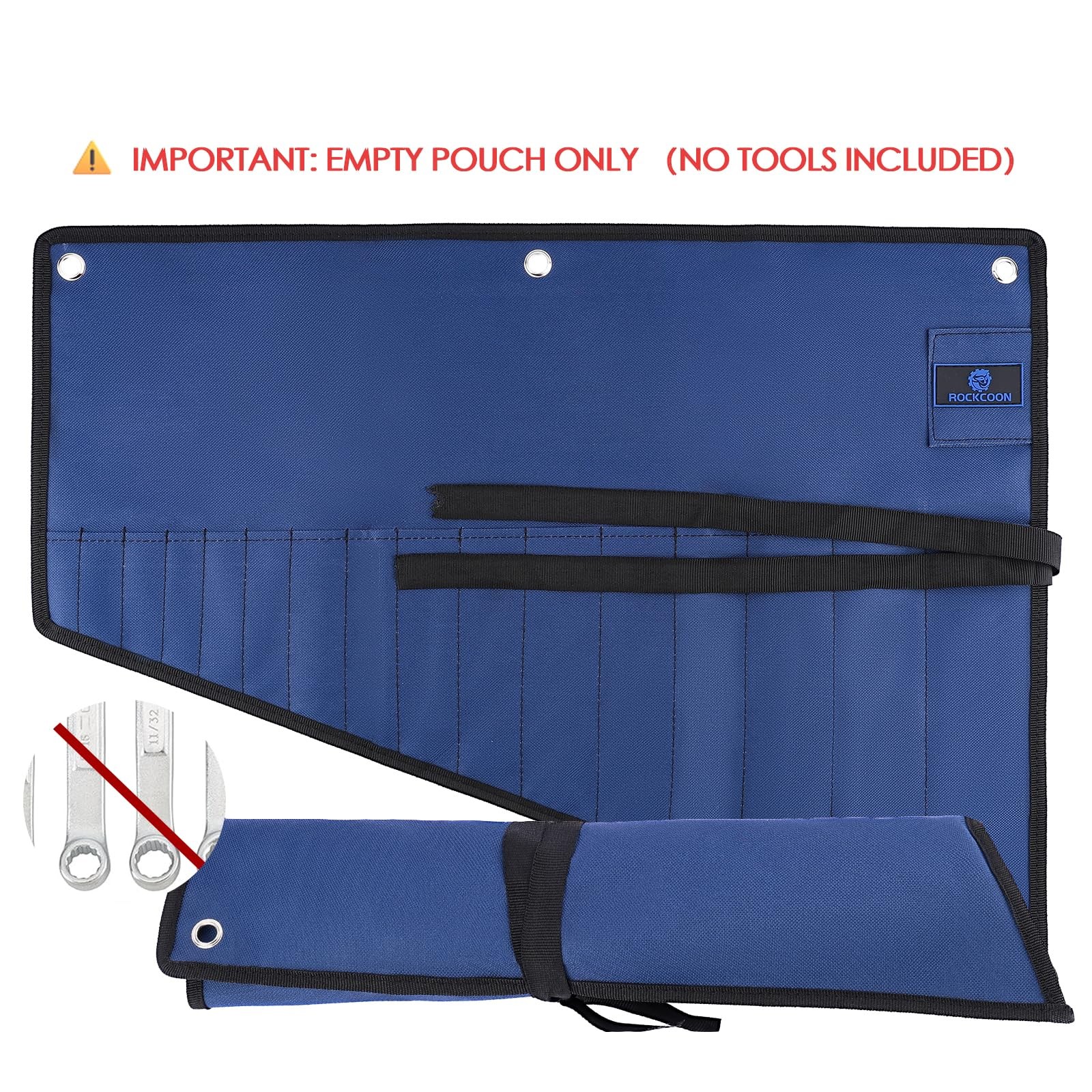 16 Pocket Wrench Roll Organizer Waterproof Oxford Cloth Tool Pouch Bag Blue Port
