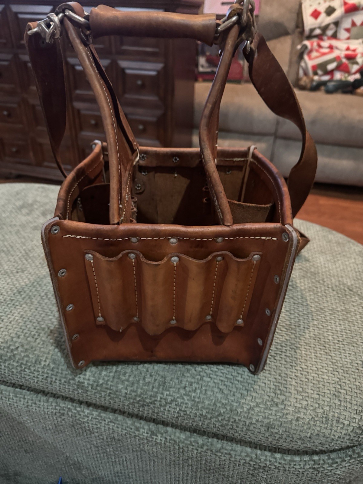 Ideal Tuff Tote 35-975 Leather Electrician Tool Bag Lineman Hand Crafted