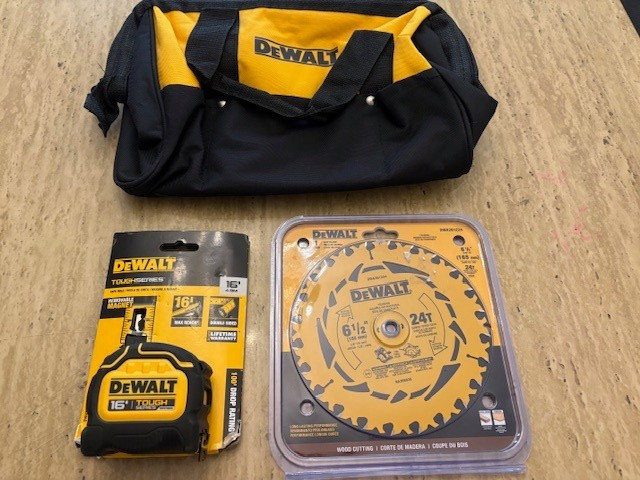 DEWALT BAG, MEASUREMENT TAPE & 6-1/2″ BLADE