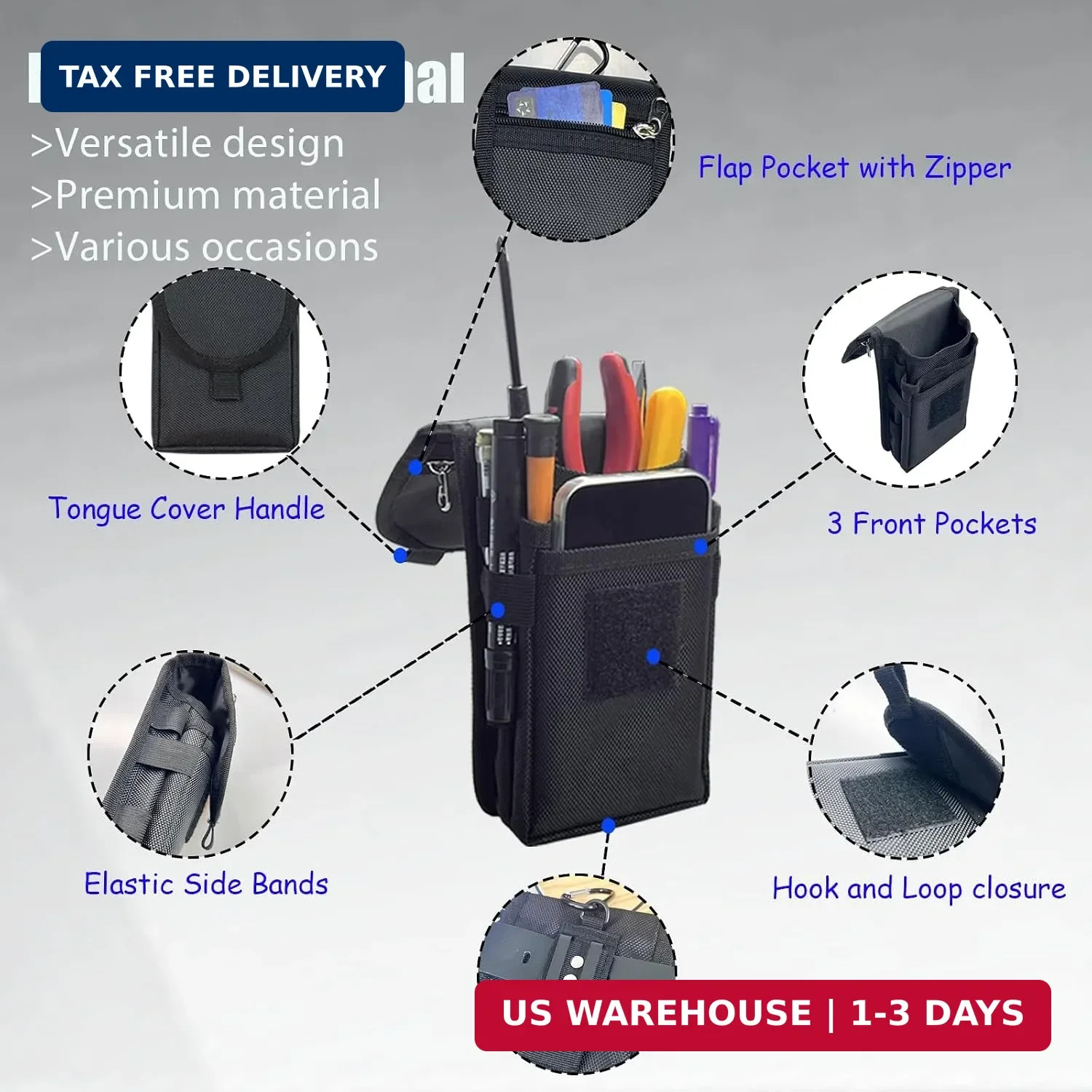 Belt Tool Pouch,Tactical Utility Pouch, Heavy-Duty Nylon EDC Multitool Organizer