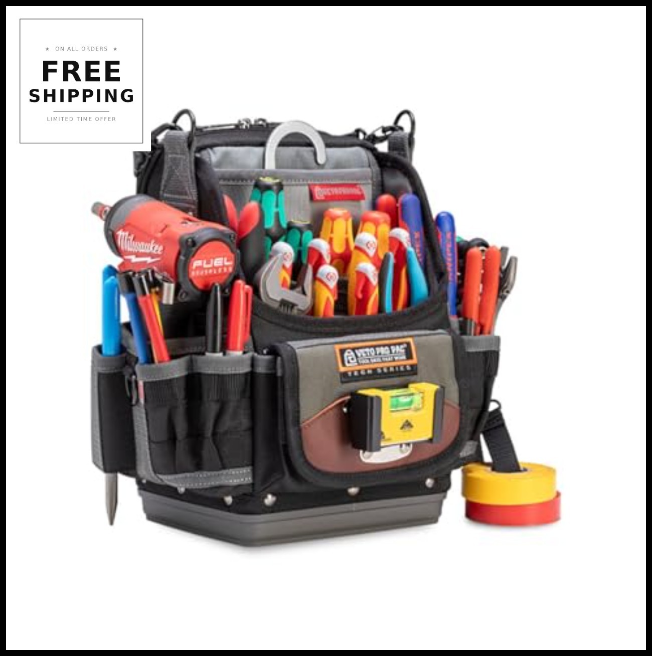 Hybrid Tool Meter Bag 12 Inch 27 Pockets Waterproof Base Clip Tape Holder