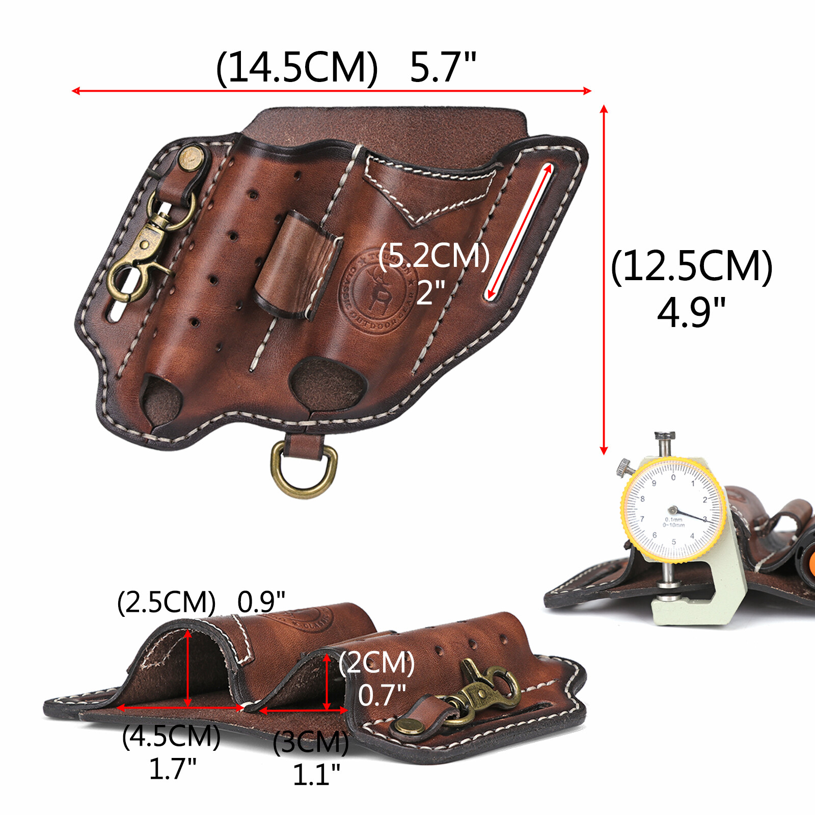 TOURBON Leather EDC Multitool Pouch Flashlight Holder Knife Belt Holster Camping