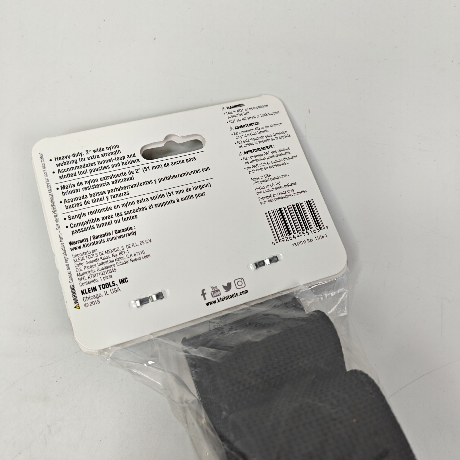Klein Tools 5705 Adjustable Nylon Web Work Belt 52″ New