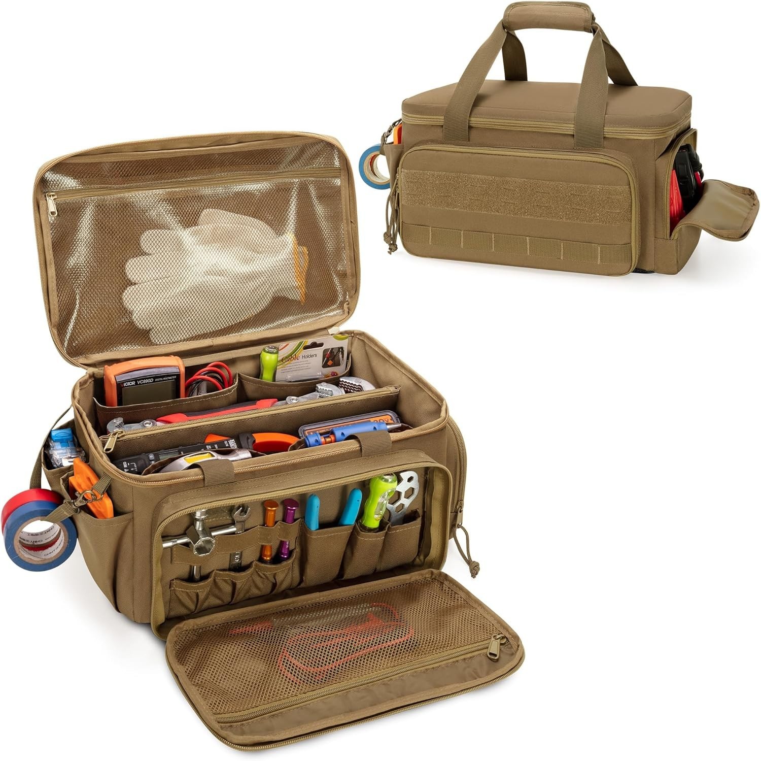 14-Inch Tool Bag with Anti-friction Bottom, Hand 14-Inch, Khaki