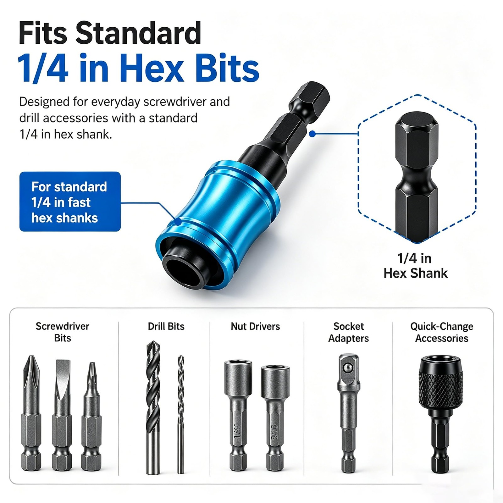 Quick Release Bit Holder Set, 6 Pcs 1/4 Inch Hex Shank inch, Orange