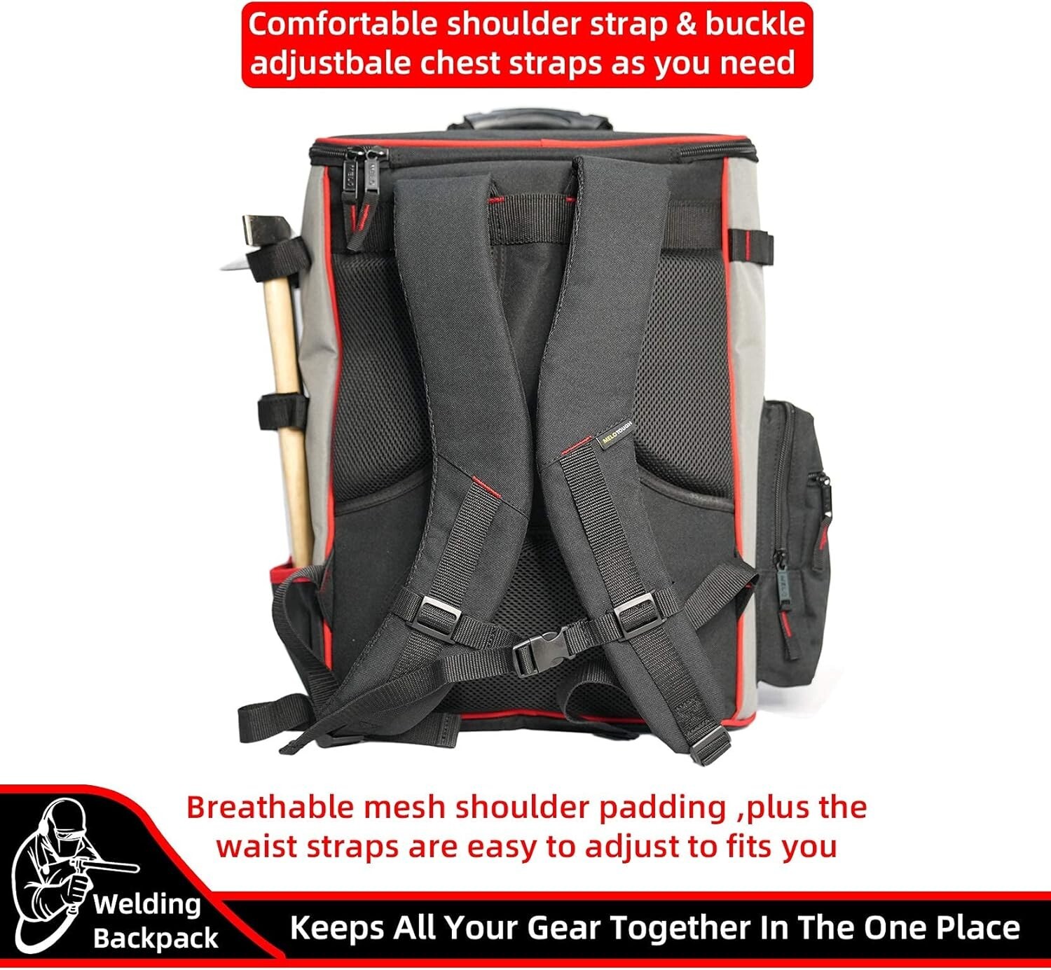 Large Welding Gear Tool Backpack Holder Luggage Storage Bag with Helmet Catch