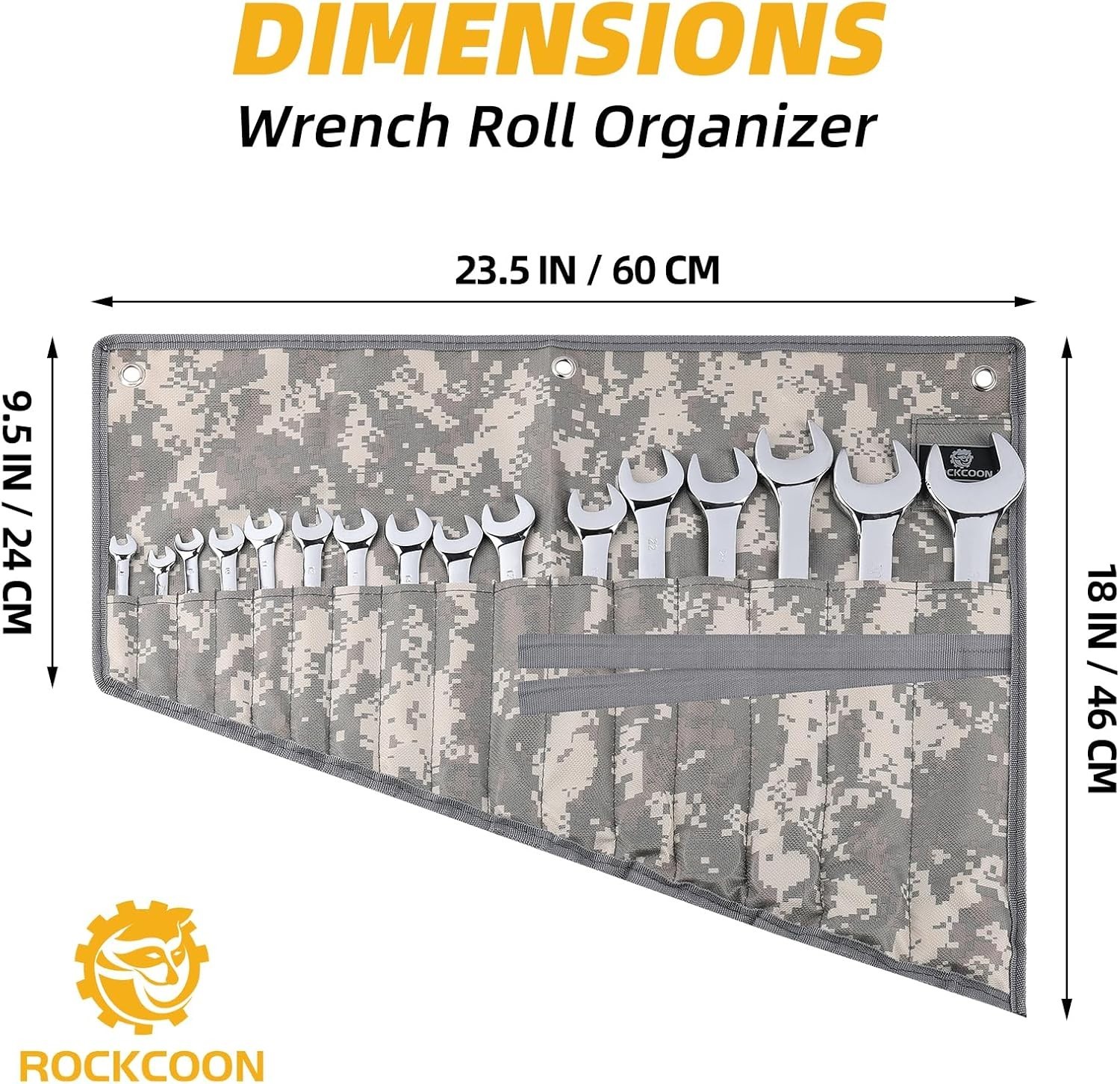 16 Pocket Wrench Roll Organizer—Rolled Tool Pouch Bag—Light Camouflage
