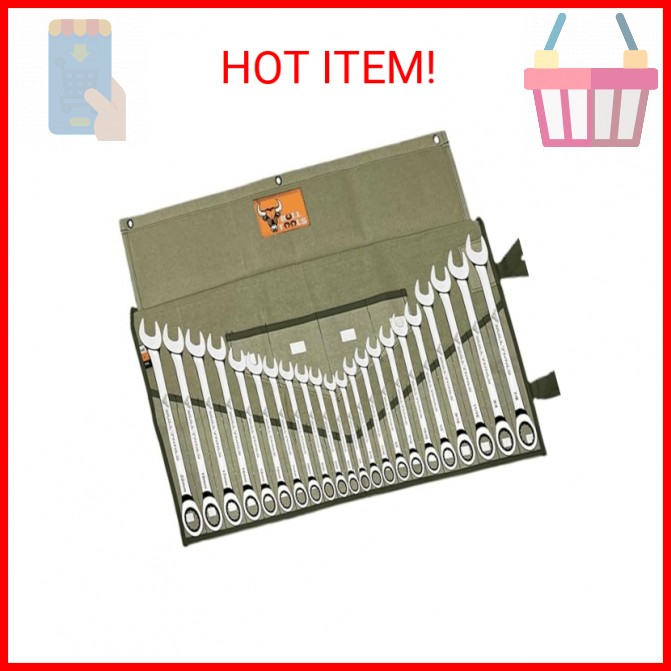 BULL TOOLS Wrench Roll, 26 Pocket Tool Pouch, Tool Bag Wrench Organizer Metric &