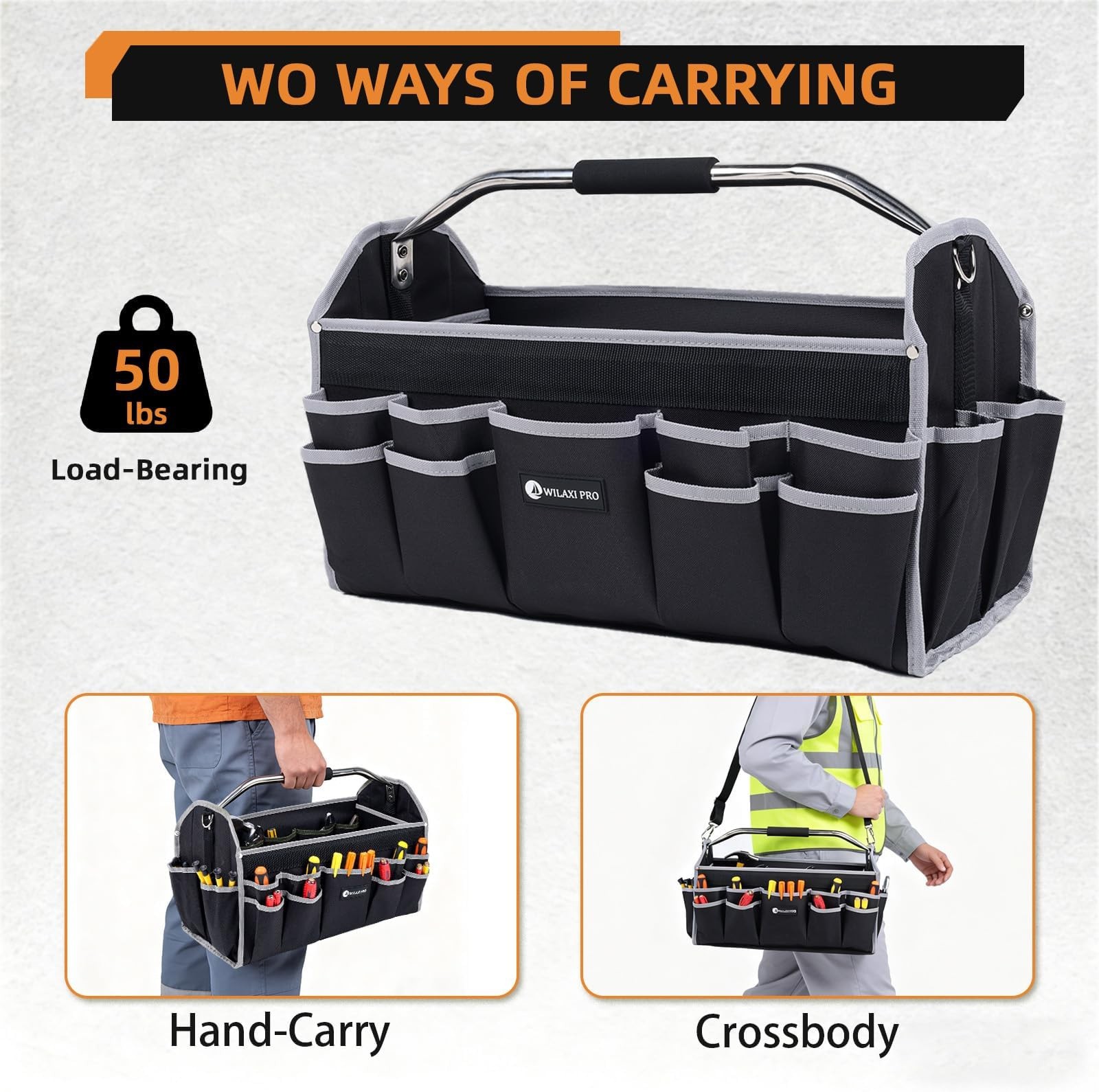 20in Tool Bags For Men Heavy Duty, 22 PCS Pockets Tool Bag Organizer Foldable…