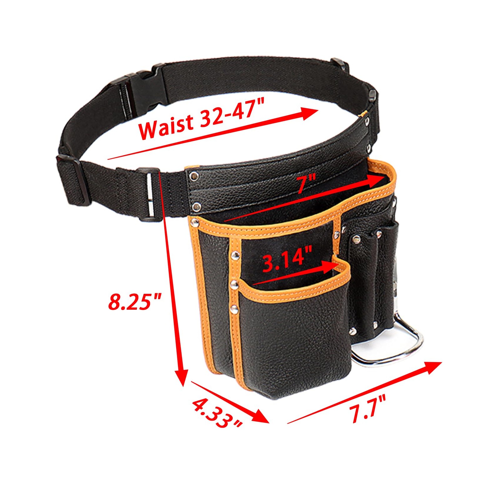 Leather Tool Belt Carpenter Pouch Adjustable Padded Belt Hammer Holder