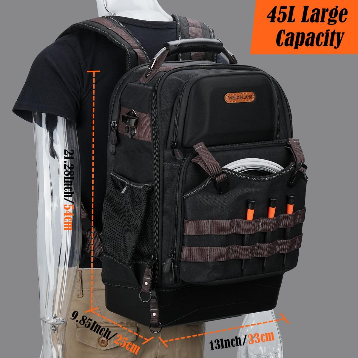 Durable 76-Pocket Tool Backpack with Laptop Compartment for Technicians