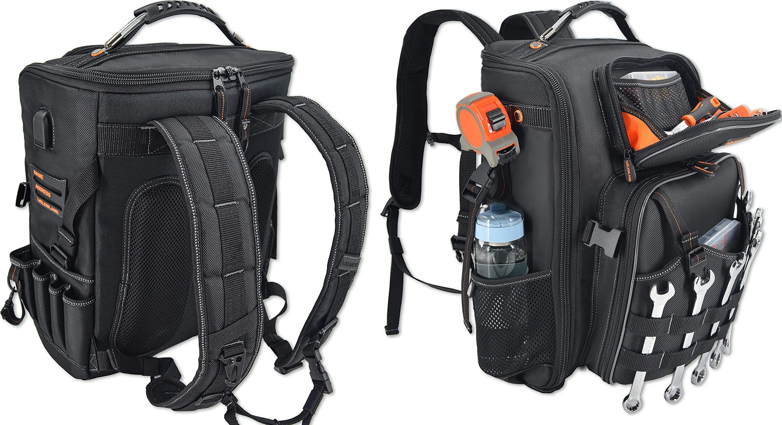 WELKINLAND Full-Open Tool backpack, backpack 20-Inch, Black w/ Orange