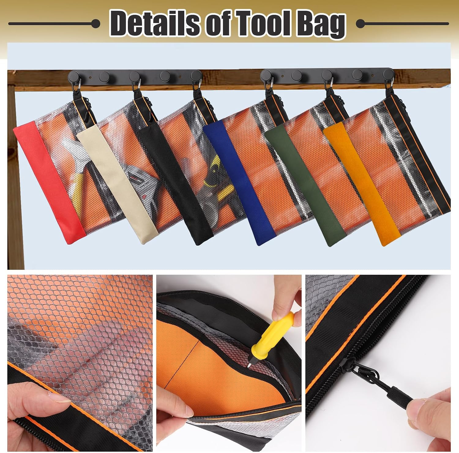 6 Pcs 11.8″ Clear Tool Pouch Tool Pouch Bags Zipper Tool Pouch with Heavy Duty M