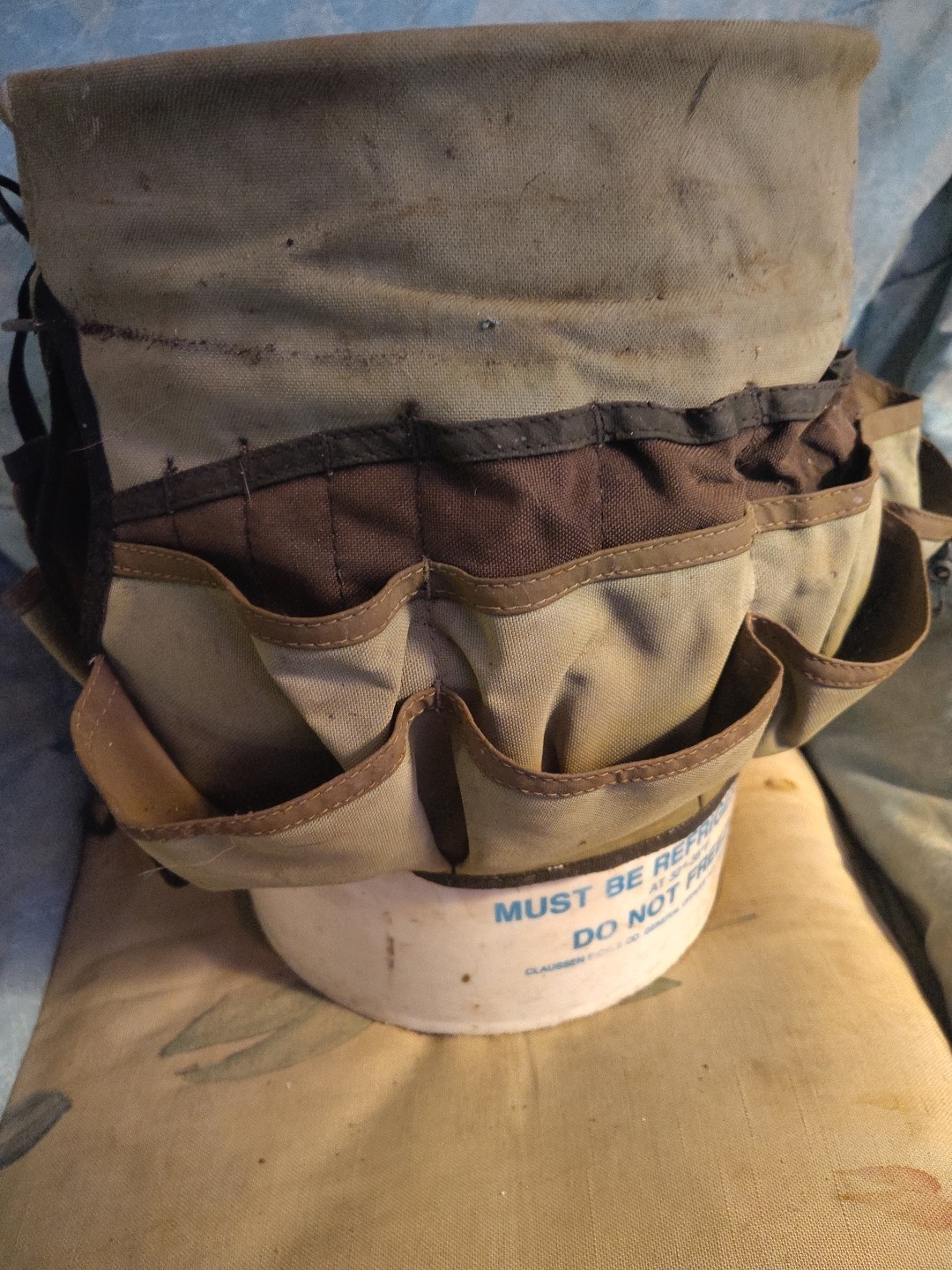 Bucket Tool Bag With Assorted Wood And Metal Chisels
