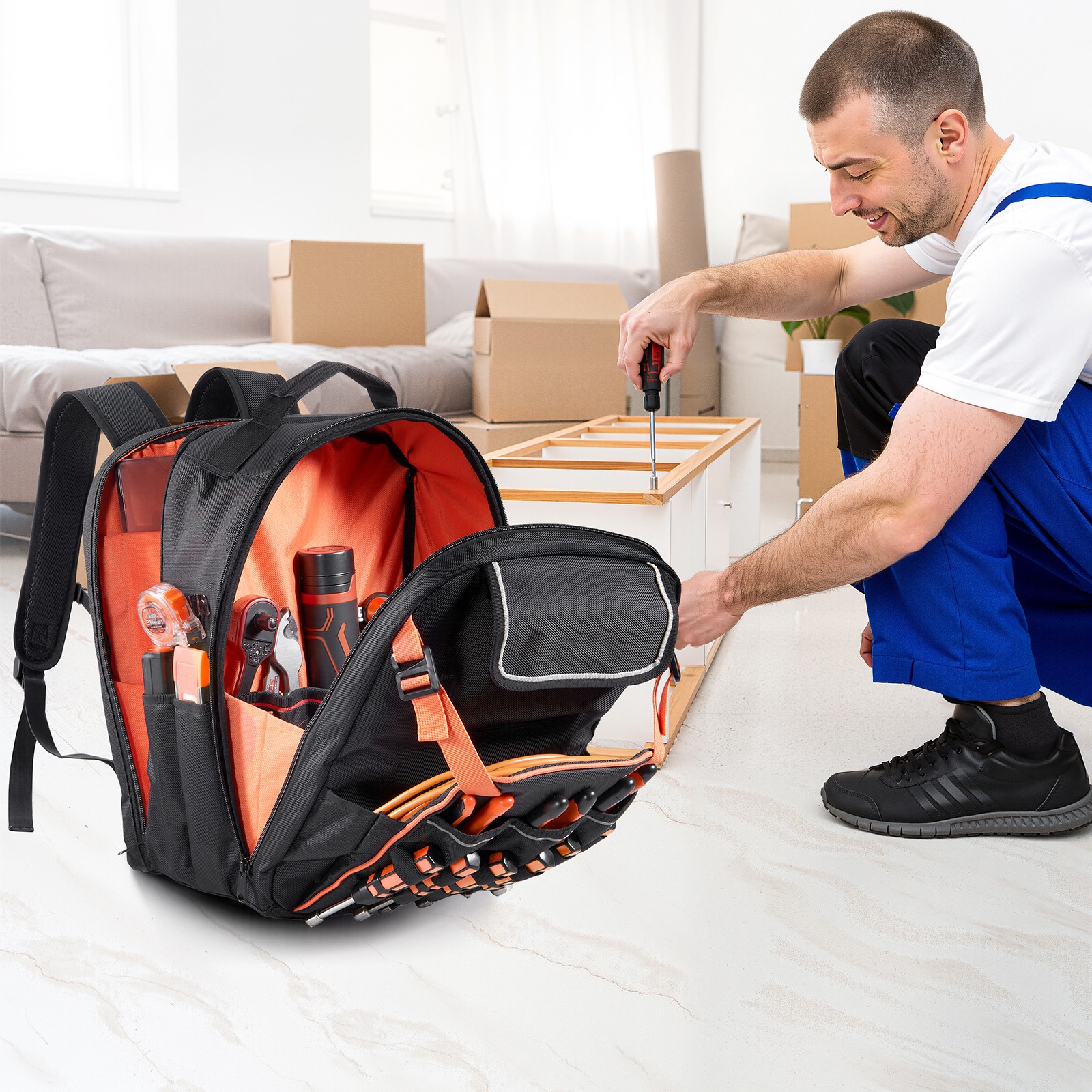 Uimoso Tool Backpack with 45 Pockets, Durable and Ideal for Electricians