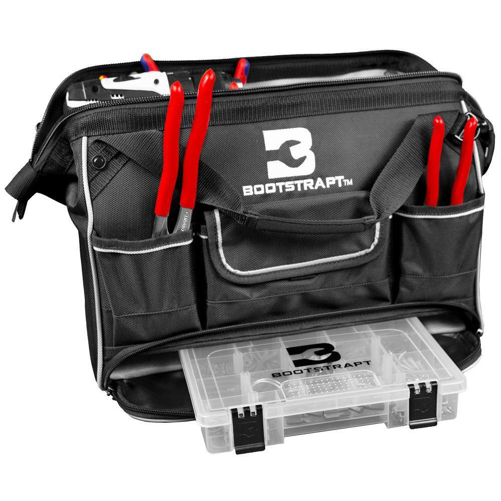 16 In. Large Mouth Tool Bag with Integrated Parts Bin Compartment Free Shipping