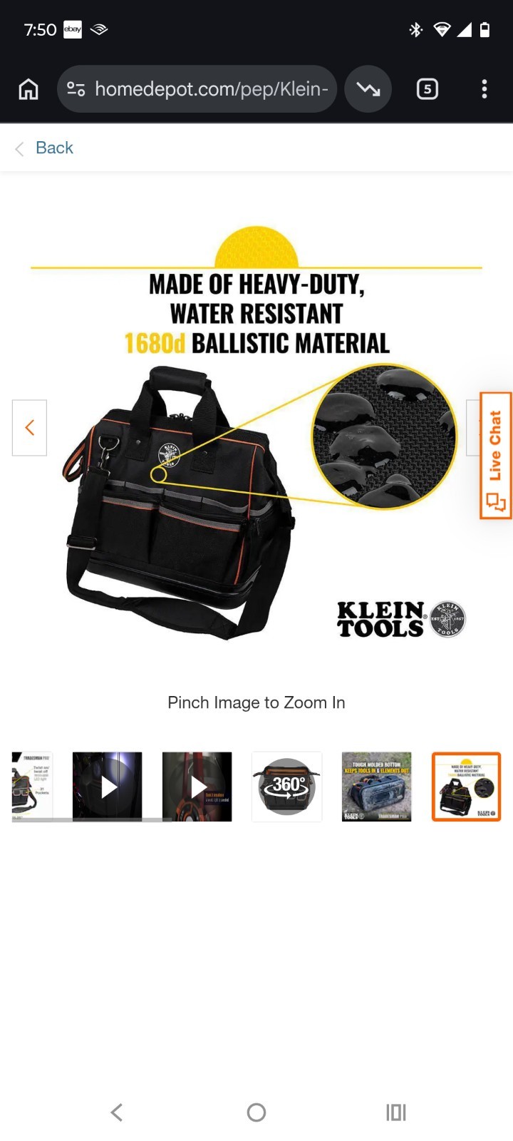 Klein Tools Tradesman Pro Tool Bag 15.25in Black/Orange/Gray 31 Pockets LED