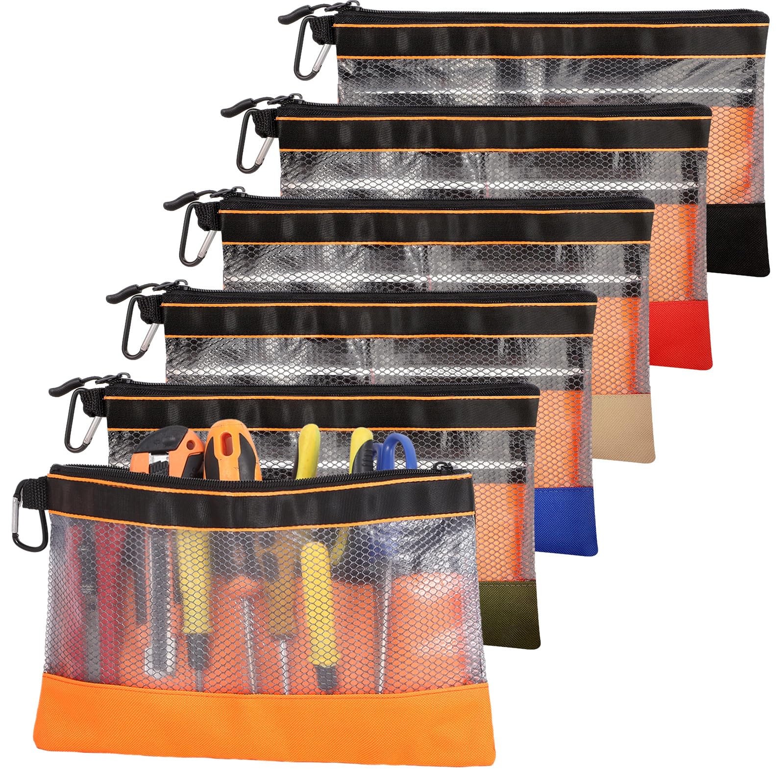 6 PCS 11.8 Inch Clear Tool Pouch Bags Zipper Heavy Duty Mesh Window Storage