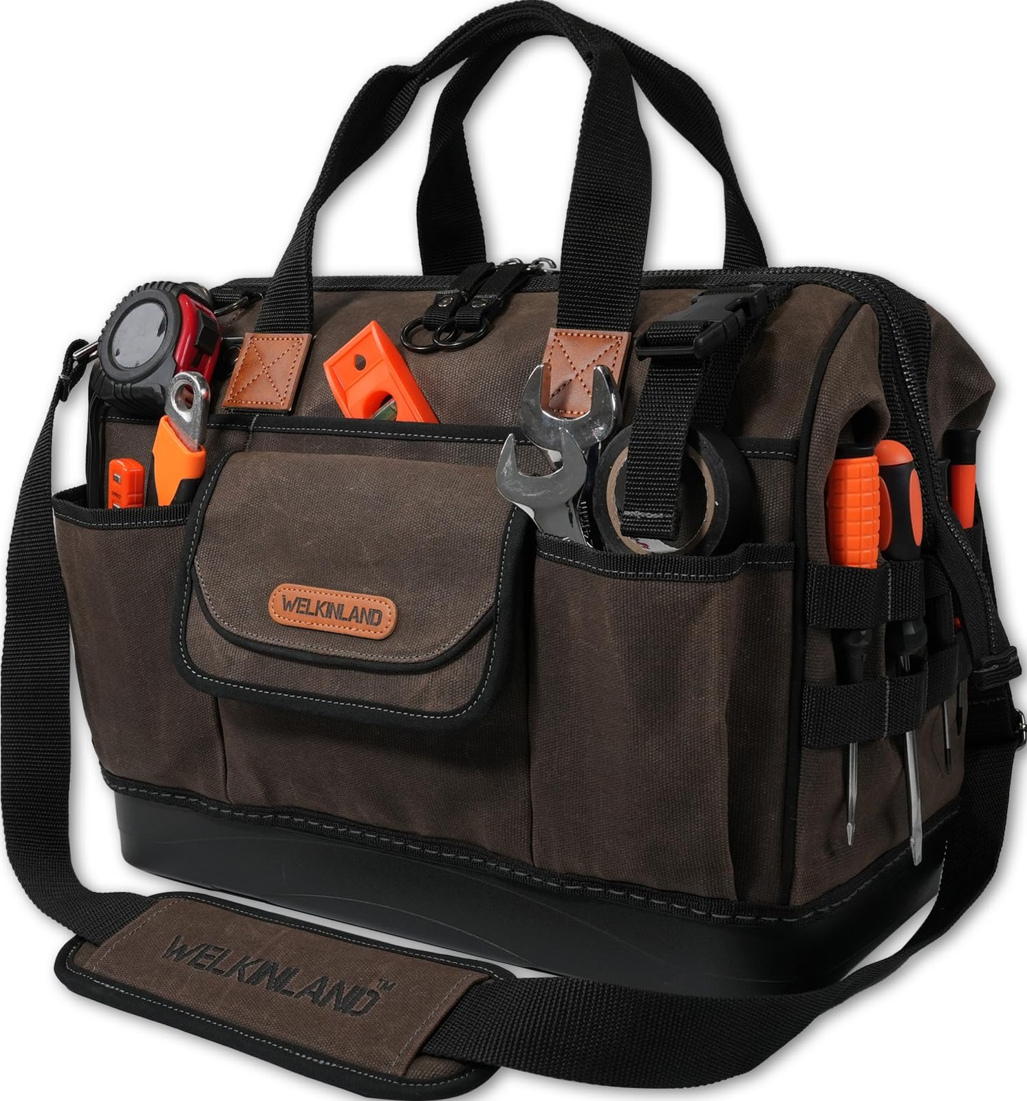 45-Pockets Waxed Canvas Tool Bag, 16-Inch Heavy-Duty Electrician Tools bag, H…