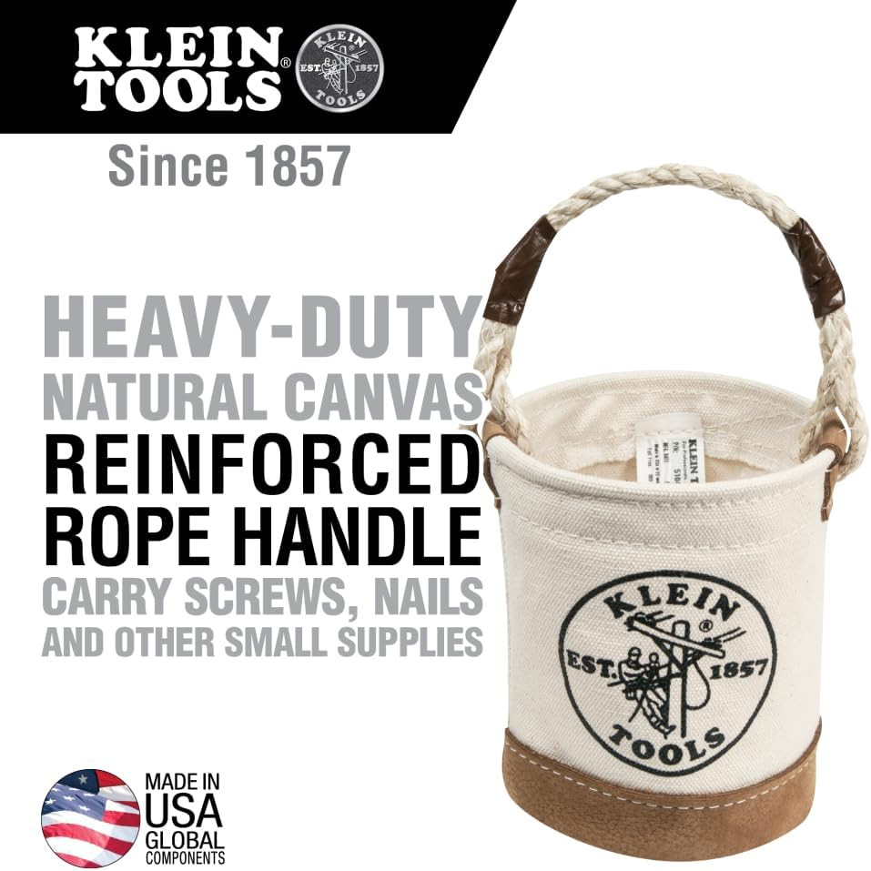 Klein Tools 5104MINI Mini Tool Bucket, All-Purpose Tool Bucket with Leather-Bott