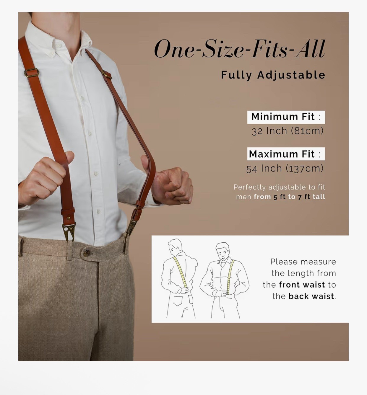 SAIGON handicraft Leather Suspenders Adjustable length (32″ to 54″), Brown