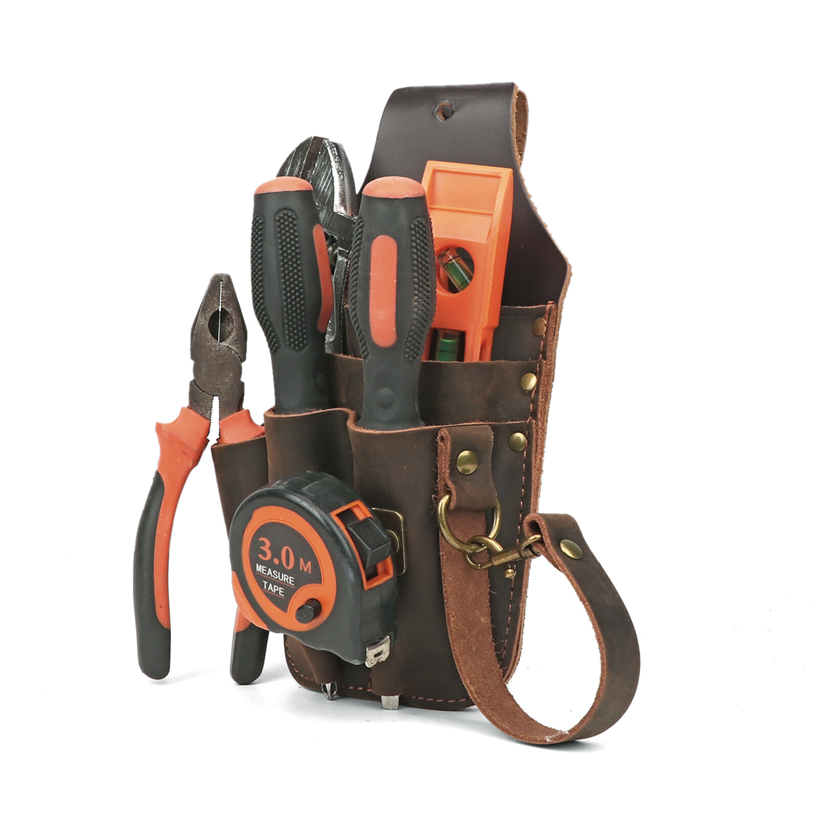 Leather 5 in 1 Tools Holster Electric Tape Thong Plier Pouch Belt Holder-TOURBON