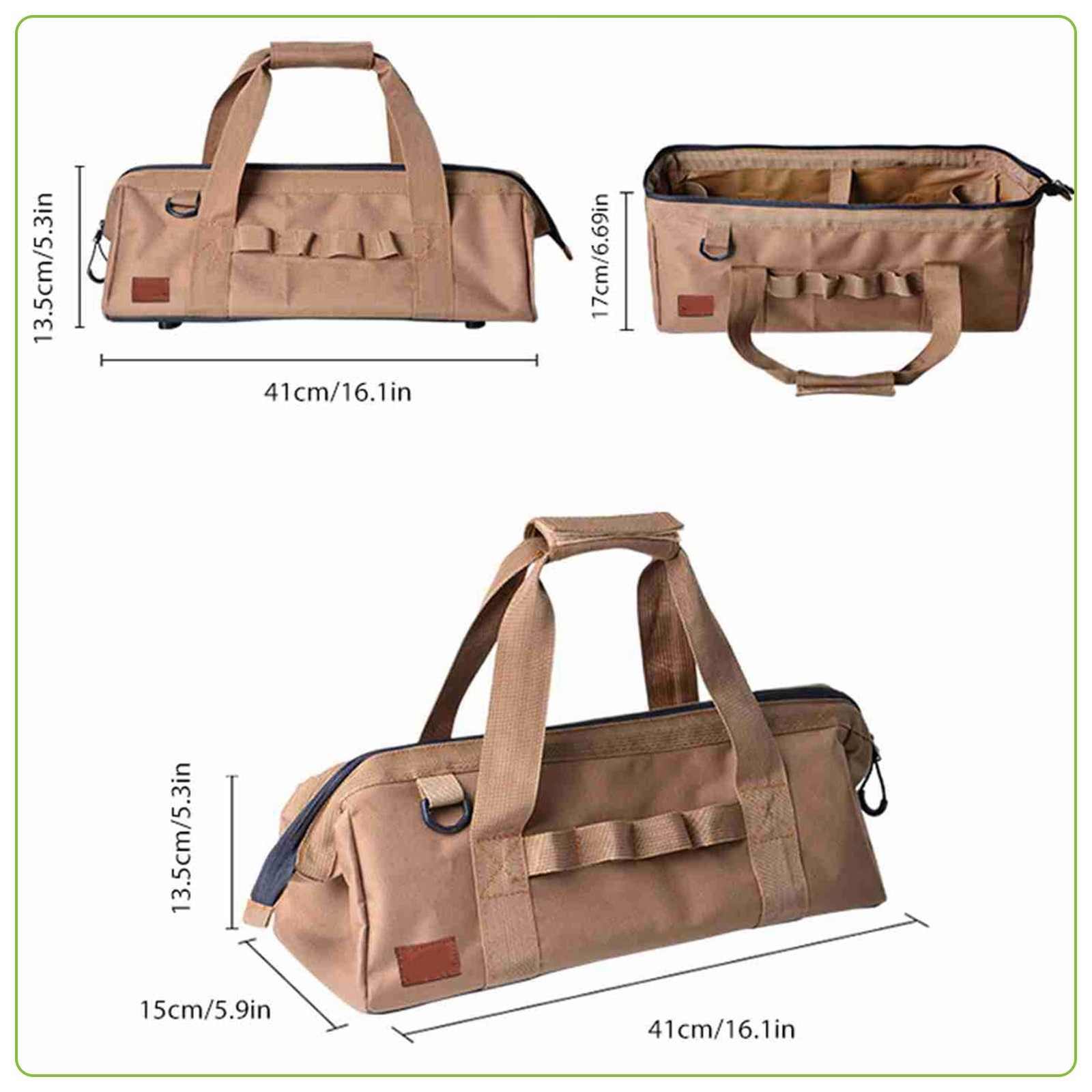Large Capacity Camping Tool Bag with Wide Mouth Storage and Zipper, 1050D Oxf…