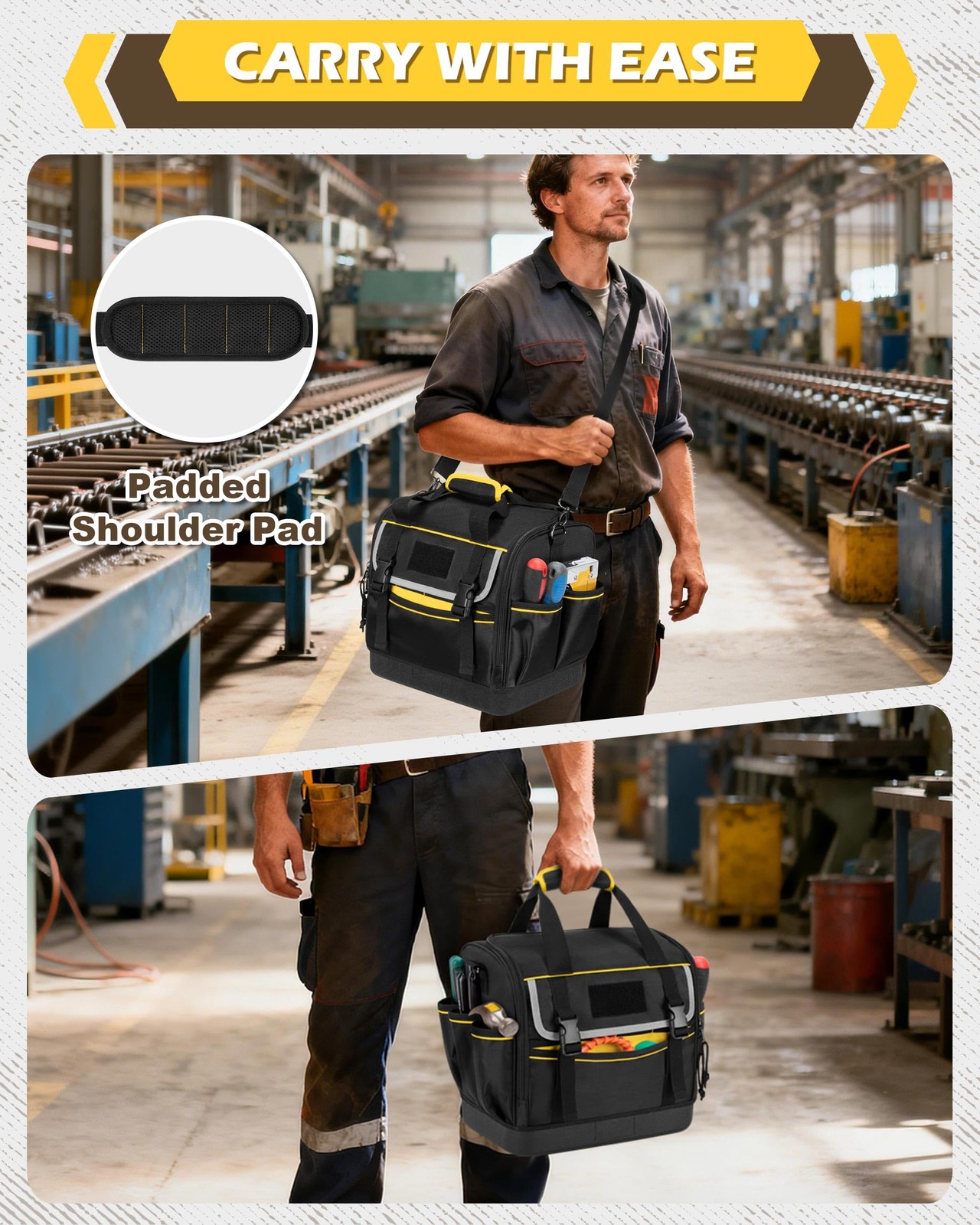 12-Inch Tool Bag with Hard Bottom, Electrician Tool Box Organizer with Detach…