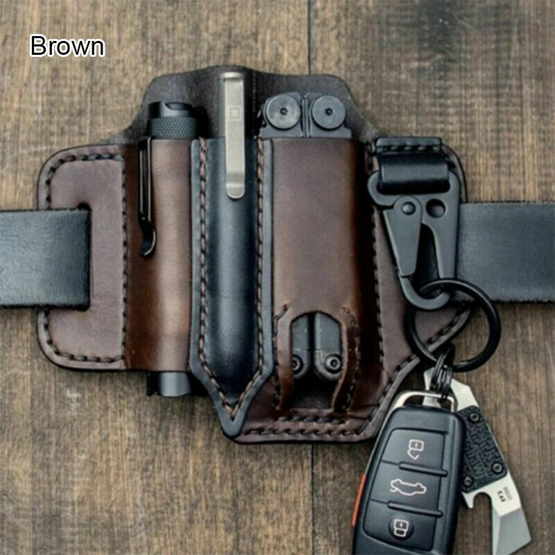 Leather Sheath Pocket Organizer Multi Tool Storage Belt Waist Bag for Camping