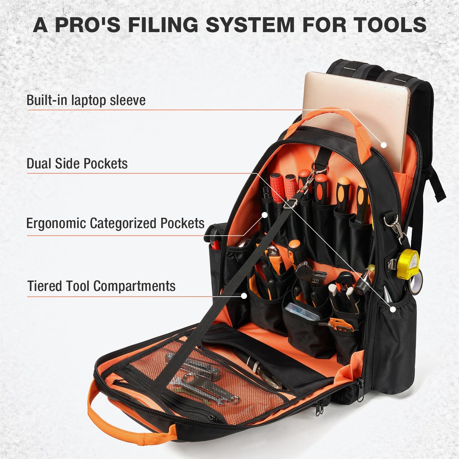 HISEA Tool Backpack, 18-Inch Heavy Duty Bag Organizer 18inch, Orange