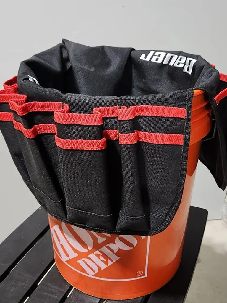NEW Bauer Black / Red Color Tool Bucket Bag Work Tote Pockets Storage Organizer