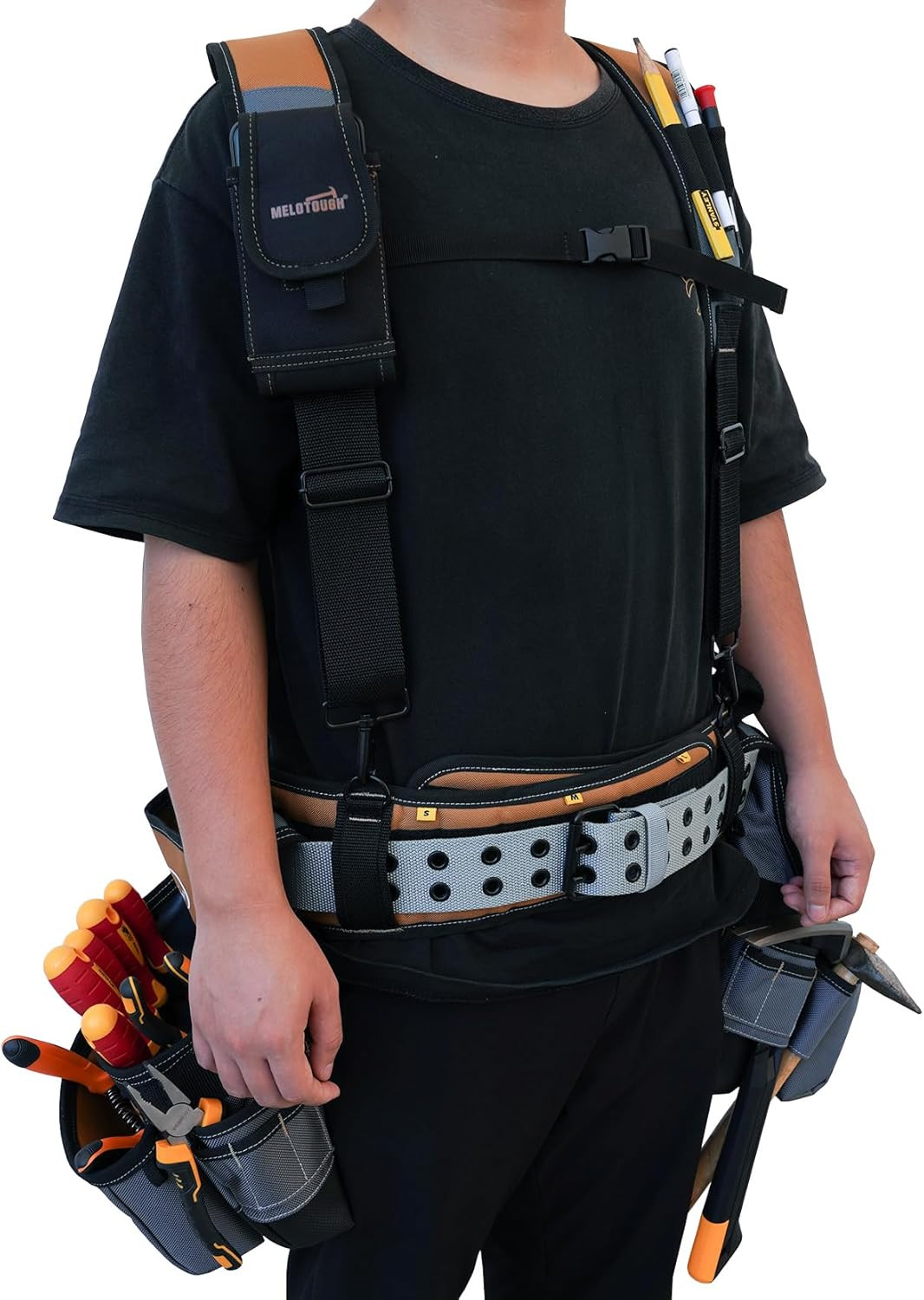 28-Pocket Pro Framer’S Rig Combo Apron Tool Belt and Heavy Duty Padded Suspender