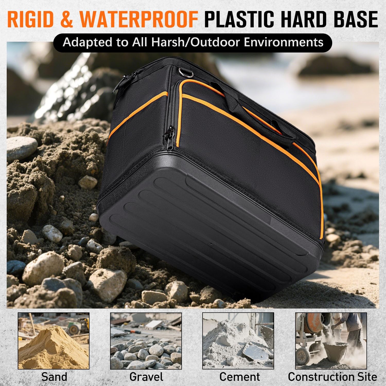 Electrician Tool Bag 17-Inch, 17IN Hard Bottom Bag, Black-orange