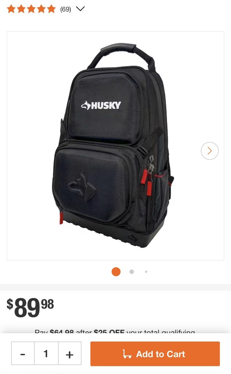 Husky PRO Tool Backpack Heavy Duty