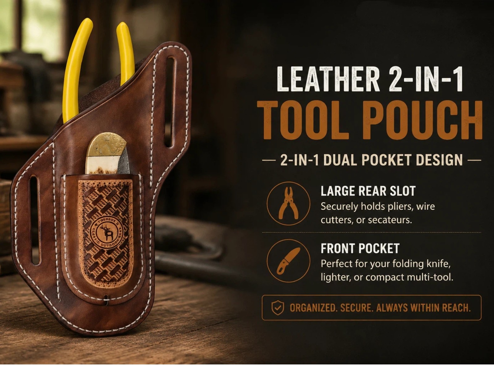 Tourbon Leather 2-in-1 Tool Pouch Folding Knife Pliers Pocket Belt Loop Holster