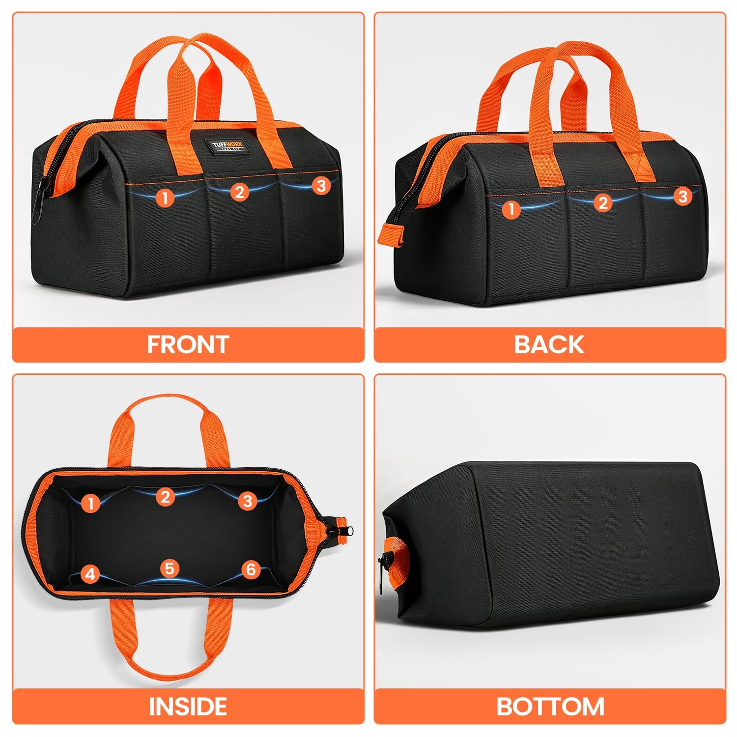 Large Tool Bag Organizer 18 Pockets 15.7×11.4×9.8 Inch Heavy Duty 600D