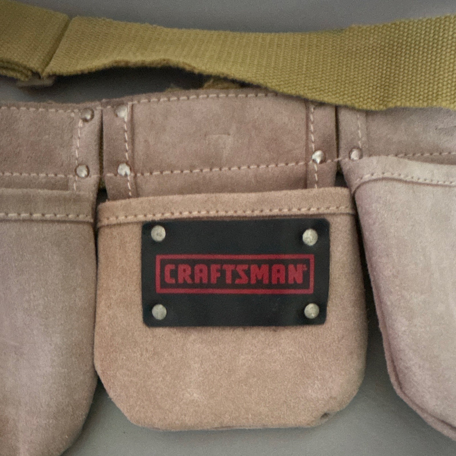 Craftsman Leather Tool Belt Multi Pocket Pouch, Adjustable, Beige/Yellow