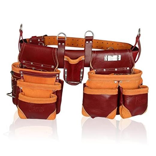Grain Leather Tool Belt | Tool Rig Set | Tool Pouch | Drywall | Maroon