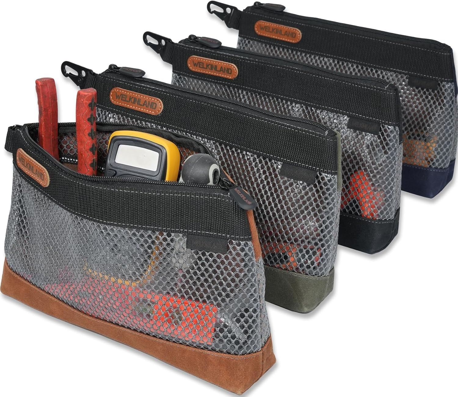WELKINLAND 4 Pack 12″ Waxed Canvas Tool Pouches Zipper