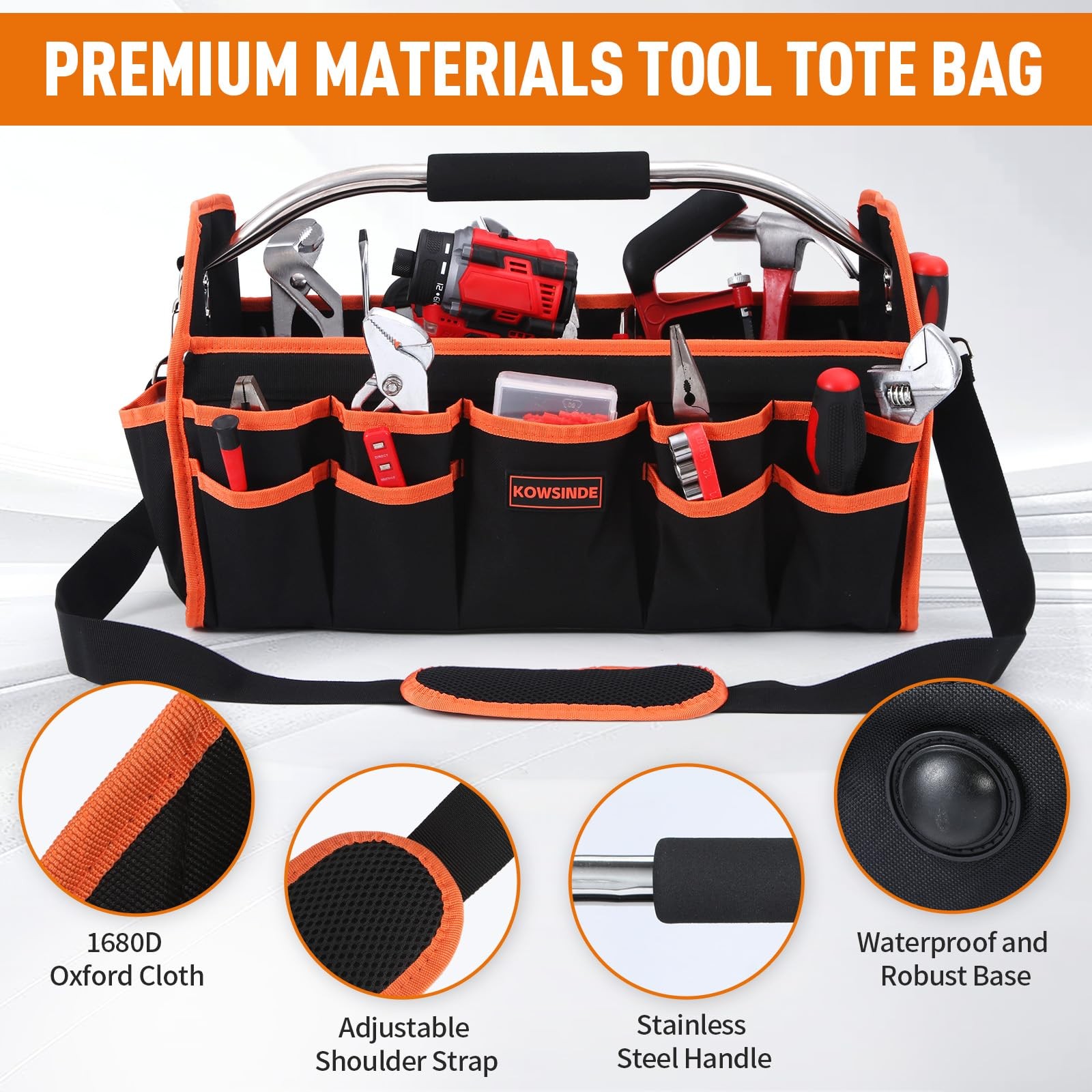 18 Inch Tool Bag, Electrician Tool Bag, Open Top Tool Bags, 26 Pockets Can Ho…