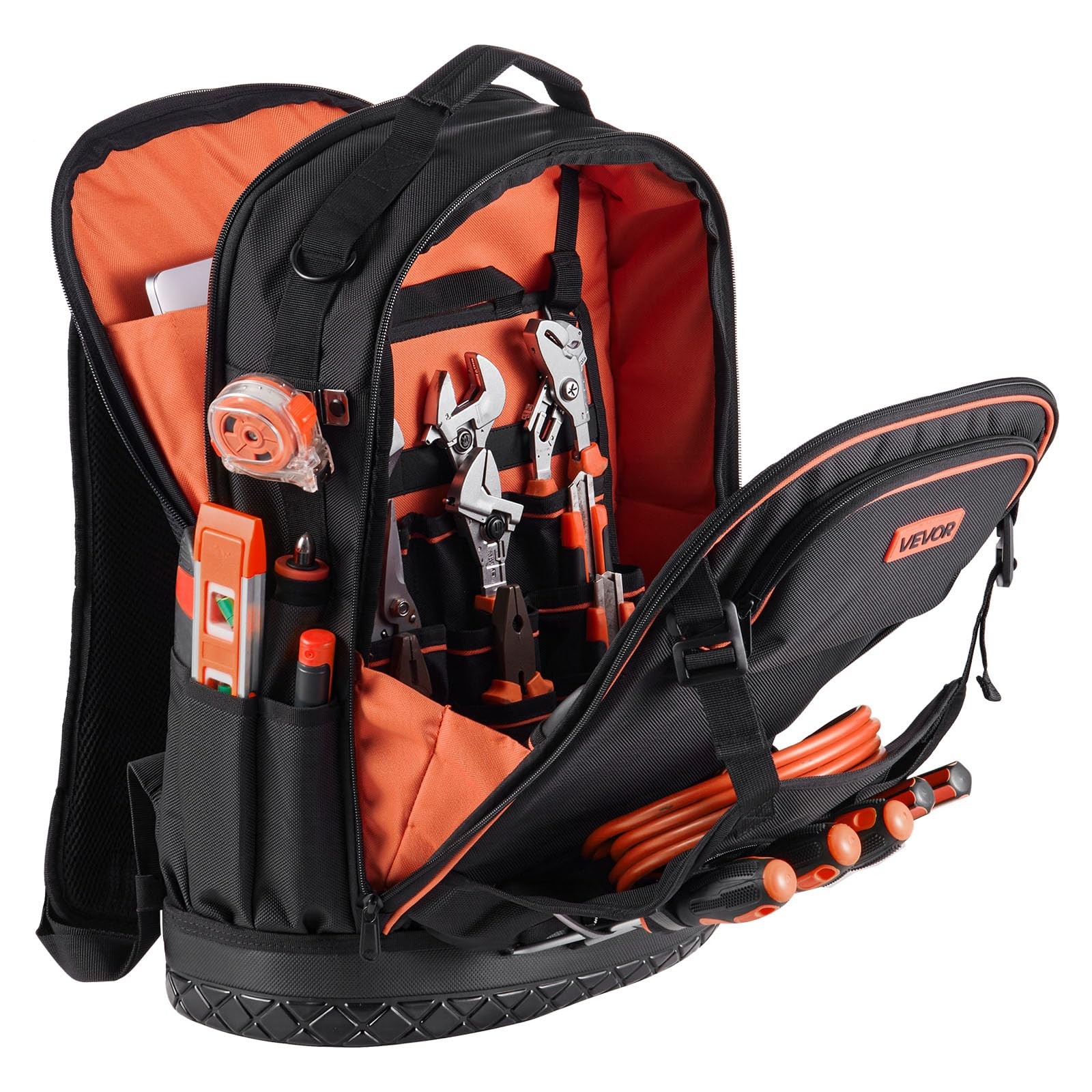 VEVOR Tool Backpack, 65 Pockets, Heavy-duty 65 Pockets + Non-Rolling, Black